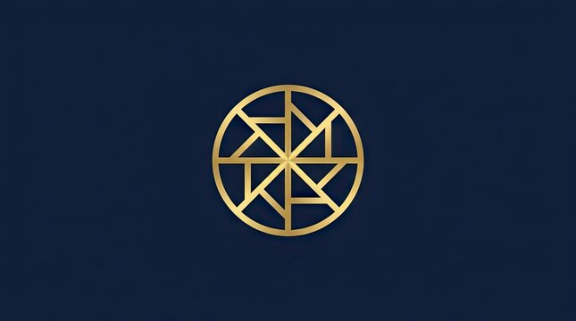 Golden circular geometric symbol on dark navy background