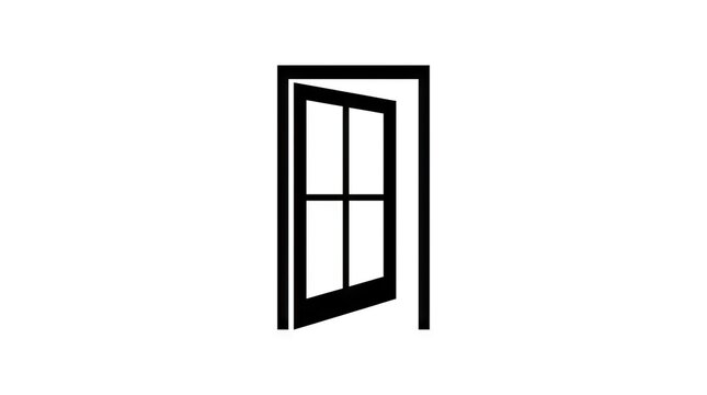 Minimalist black outline of an open door.