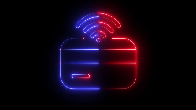 Glowing neon Wireless Wi-Fi Router and Internet Network Connection Neon Technology Icon on black background.