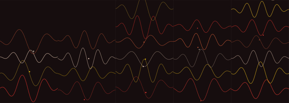 Abstract digital display of overlapping colorful sine wave signal patterns