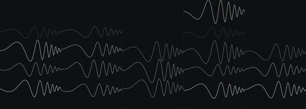 Abstract display of multiple overlapping oscillating sine wave patterns