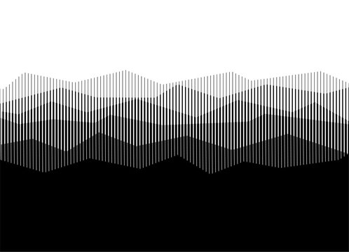 Smooth Vector transition from black to white striped halftone, broken stripes. Design element. Basis for text.. Abstract Optical effect. Pattern, stones. Vector background for covers, advertising, pac