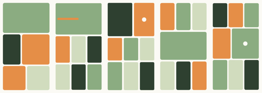 Abstract composition of rounded rectangles in earthy green and orange tones