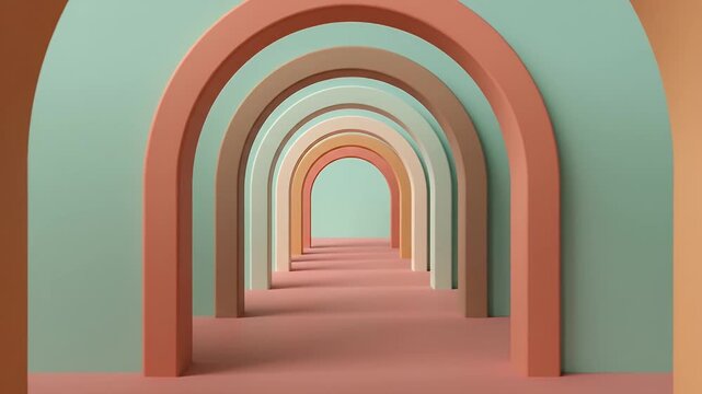 Colorful archway tunnel with gradient pastel walls and depth perspective.