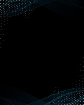 Abstract Dark Technology Background with Glowing Blue Line Wave and Halftone Dots Pattern, Futuristic Digital Backdrop