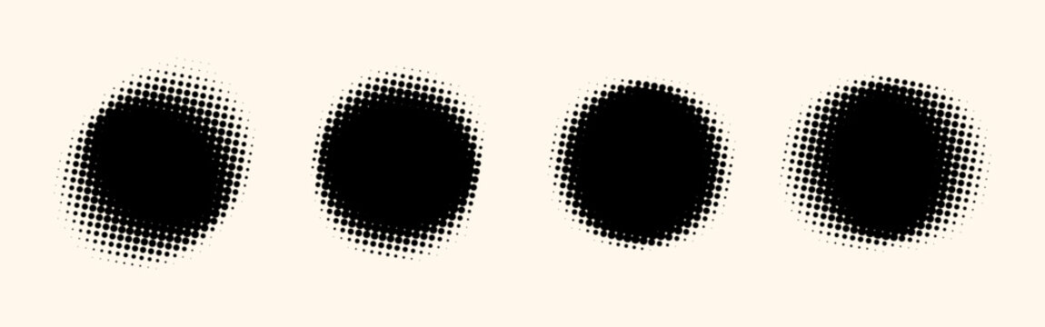 Halftone circle vector set with dot pattern texture. Abstract round badges collection for vintage comic book, pop art design, and retro logo elements