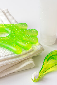 children's toothbrush oral care on white background