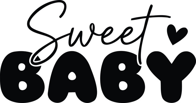 Black and white typography design featuring the words sweet baby with a small heart icon