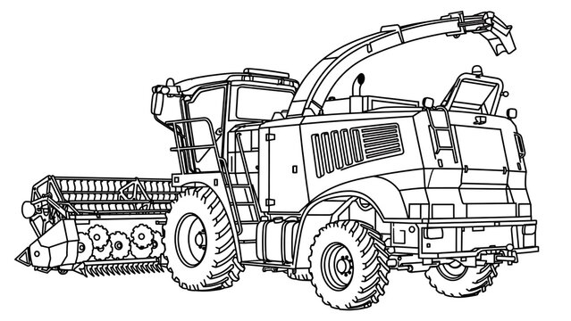 Agricultural combine harvester illustration white background.