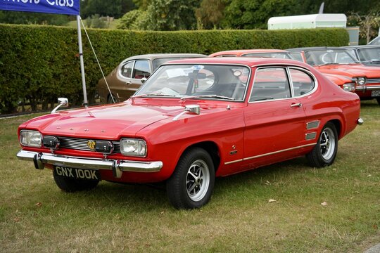A stunning Red 1972 Ford Capri Mk1 1600L, Harrogate, Yorkshire, England, UK. August 2026. 