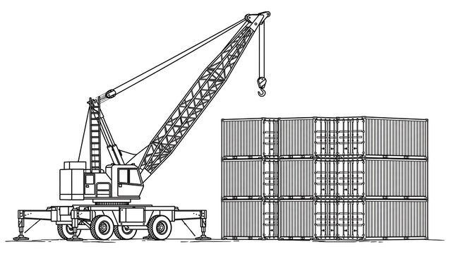 Crane lifting container on white background.
