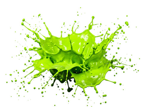 Vivid green paint splash captured in dynamic motion funny animal emoji isolated on transparent background