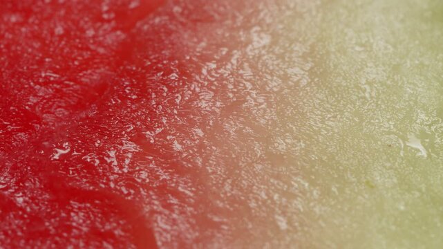 Watermelon slice interior surface macro close up presentation slowly rotating stock footage