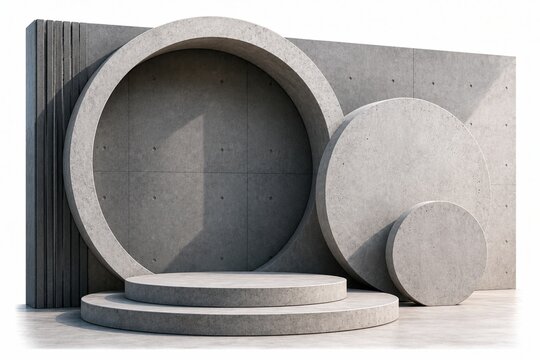Empty gray concrete podiums for product display on white background