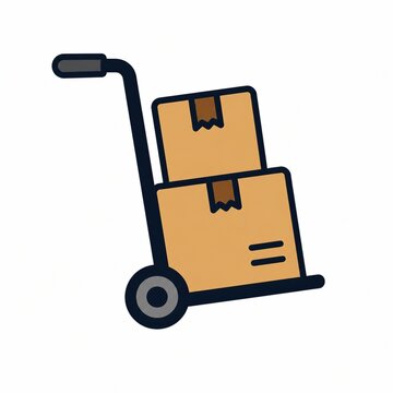 Hand truck with stacked cardboard boxes for delivery and shipping