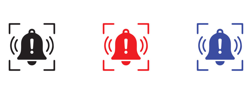 Security alarm bell icon set highlighting notification and emergency