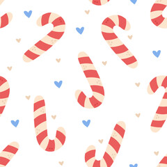 Naklejka premium Christmas seamless pattern set featuring candy cane heart stripe treat confection holiday winter season celebration repeat wallpaper dessert sugar hook
