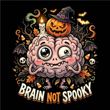 Funny Silly Brain Not Spooky Halloween Monster Brainrot Vector Illustration