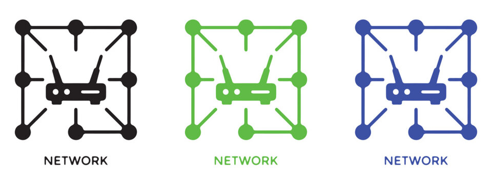 Network router vector icon set with connection nodes