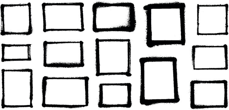 Collection of hand-drawn rectangular frames with textured spray paint edges