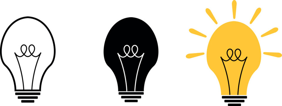 Lamp icon vector set featuring idea light bulb,Light bulb icon vector set featuring idea lamp collection in line silhouette and glowing style for creativity innovation and inspiration symbol design