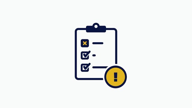 Clipboard checklist outline icon with yellow exclamation mark alert symbol representing task warning notification and important reminder attention