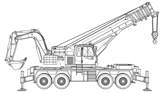 Heavy crane truck illustration on white background.