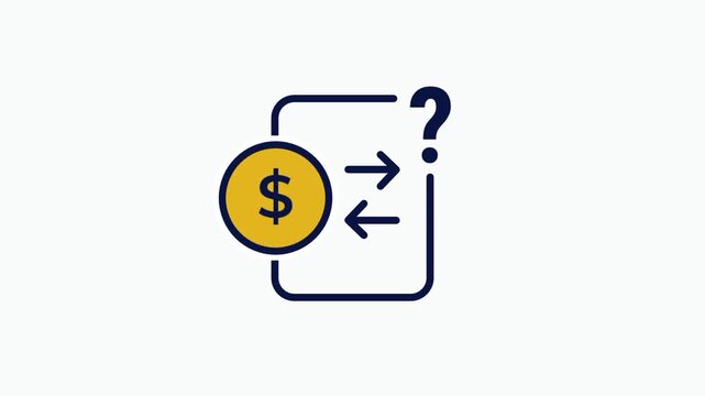 Money exchange icon with a gold dollar coin and question mark symbol representing currency conversion inquiry and financial decision making doubt