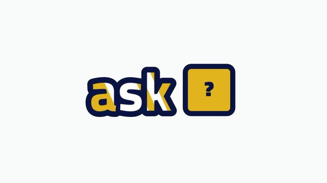Bold black and yellow ask text logo with a yellow question mark box icon representing customer support inquiry help center branding and identity mark