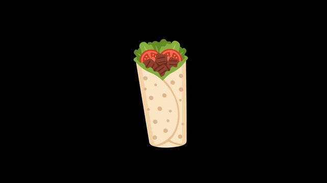 Gourmet Meat Shawarma Wrap Doner Kebab Floating and Wobbling Playfully in Appetizing Seamless Loop Animation on Alpha Channel Transparent Background