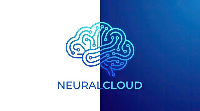 Brain circuit icon on split color background for technology concept