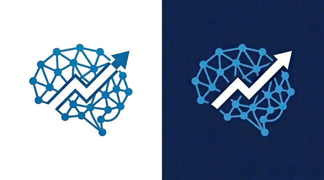 Brain network icon with rising growth arrow.