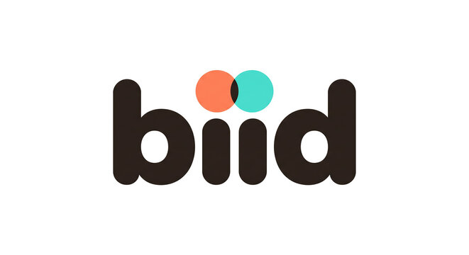 Biid wordmark logo with orange and teal circles on white background design