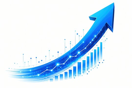 Blue glowing arrow showing business growth and financial success chart