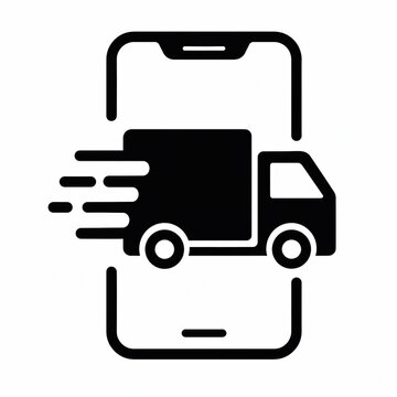 Fast delivery truck icon on a smartphone screen for mobile logistics