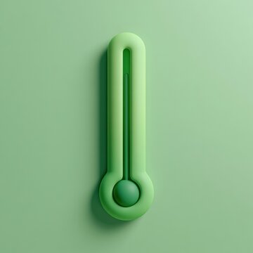 A soft clay thermometer is shown dropping to a comfortable green zone against a simple background. The design is minimal and clean.