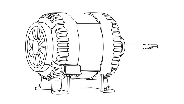 Electric motor technical drawing white background.