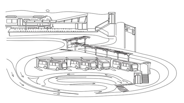 Architectural sketch of modern building white background.