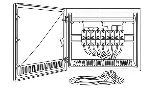 Electrical panel wiring diagram white background.
