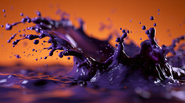 Purple Liquid Paint Splash on Orange Background