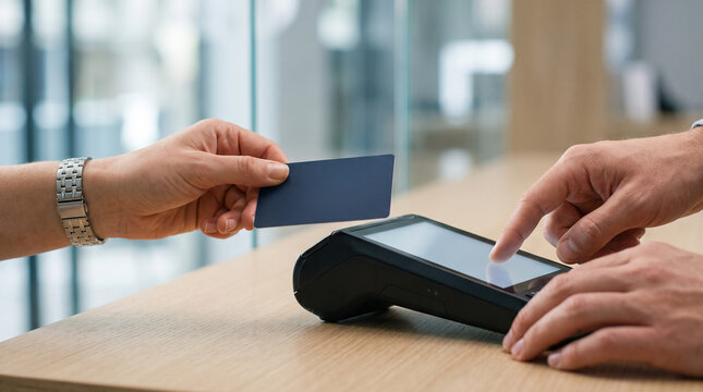 Customer Paying Using Credit Card with Contactless POS Machine
