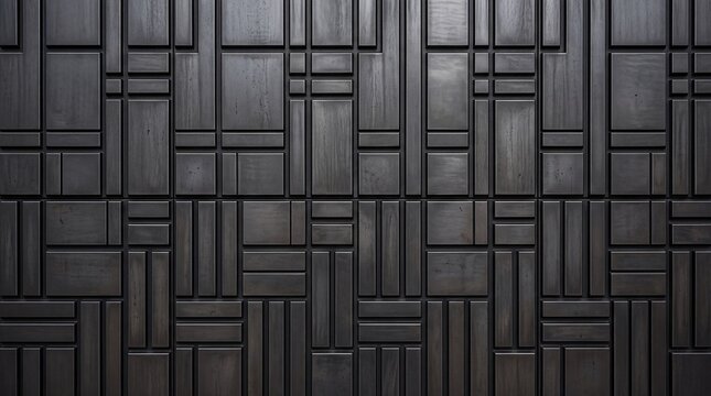 Modern Black Geometric Wall Texture with 3D Relief Panels