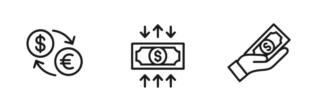 The financial exchange rate is converting between the american dollar and the european euro with increasing value as a hand gives money