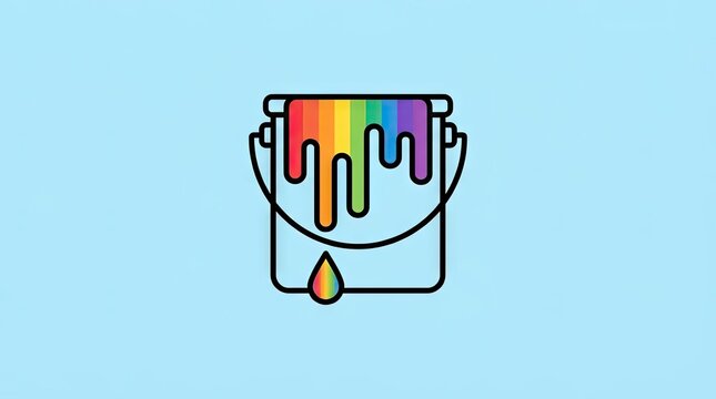 Colorful paint bucket icon with rainbow drip.
