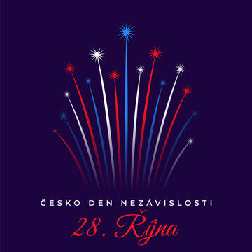 October 28th, czech republic independence day, flag fireworks on abstract sky. National holiday. Greeting card, vector. Translation Czech Republic Independence Day October 28th