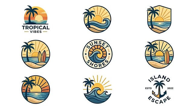 Set of vintage tropical island beach badges.