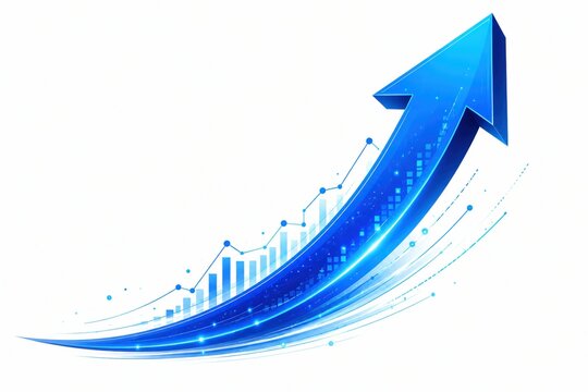 Shiny blue arrow pointing up to show growth and success in business
