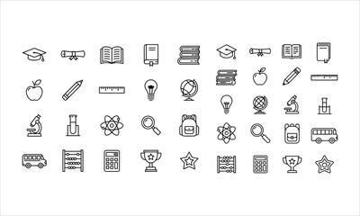 Set outline icons related to graduation hat, education. Linear icon collection. Editable stroke. Vector illustration © SantoshArt