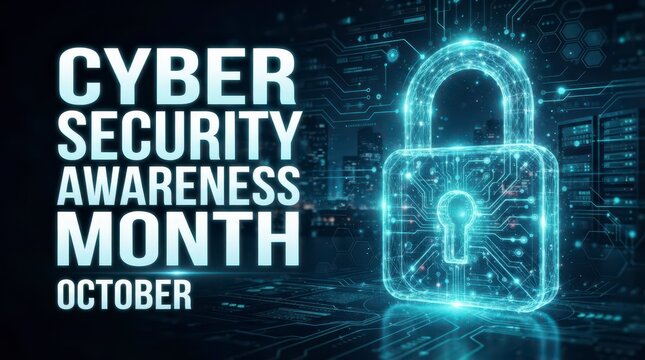 Cyber security awareness month illustration with digital lock