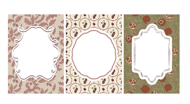Vintage Botanical Frames with Pomegranate and Berry Patterns